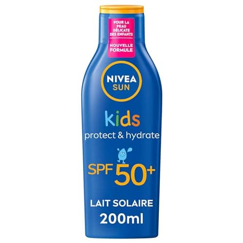 NIVEA SUN Lait Solaire Protect & Hydrate Kids SPF 50+ 200 ml — Crème Solaire résistante à l'eau — Haute Protection Visage et Corps pour la peau délicate des Enfants - Image 2