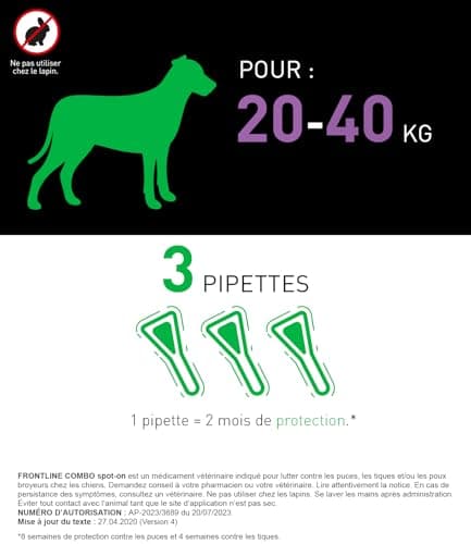 FRONTLINE Combo Dog Fleas, Ticks, Lice Crushers - Protects the Home - Removes Fleas for 8 Weeks/Ticks for 4 Weeks - For Dogs 20 to 40 kg - 3 Spot-On Pipettes - Image 6