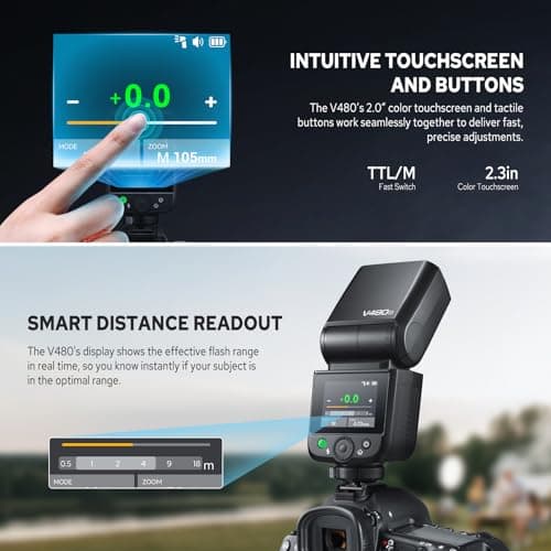 Godox V480S TTL Flash for Sony Camera, GN50 Speedlite Touch Screen Flash from Sony, HSS 1/8000s USB-C Charge Support 650 Times Flashes with Modeling Lamp - Image 5