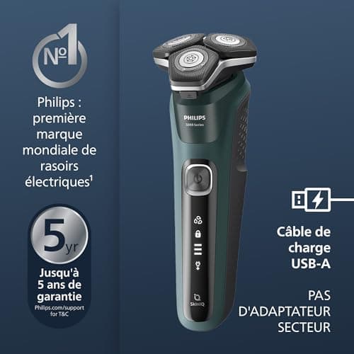 Philips Rasoir électrique S5000 pour homme Wet & Dry avec tondeuse rétractable intégrée, socle de charge et coffret de voyage (modèle S5884/35) - Image 4