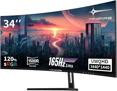 Minifire Curved 34 Inch Gaming Monitor, 2K UWQHD (3440x1440), 1ms MPRT, 165Hz(DP), 100Hz (HDMI), AMD FreeSync, Gaming Monitor 1500R, VA Panel, 2xHDMI 2.0/2xDP 1.4 Ports (MFG34C5Q DP Cable Included) - Image 2