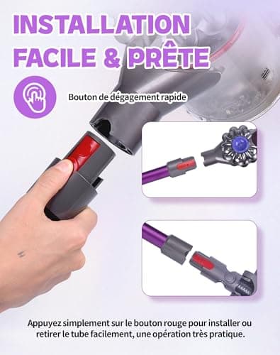 Tube Télescopique Compatible avec Dyson V7 V8 V10 V11 V15 – Tube d’Extension Rigide pour Aspirateur, Déverrouillage Rapide, Longueur 72.5 cm, Violet - Image 7