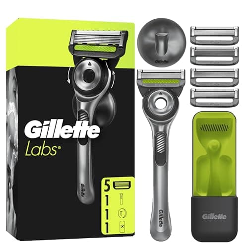 Gillette Labs Men's Manual Shaver with Exfoliating Bar, Reusable Handle and 5 Refill Cartridges with 5 Blades, Travel Case for Convenient Storage, Magnetic Wall Mount - Image 3