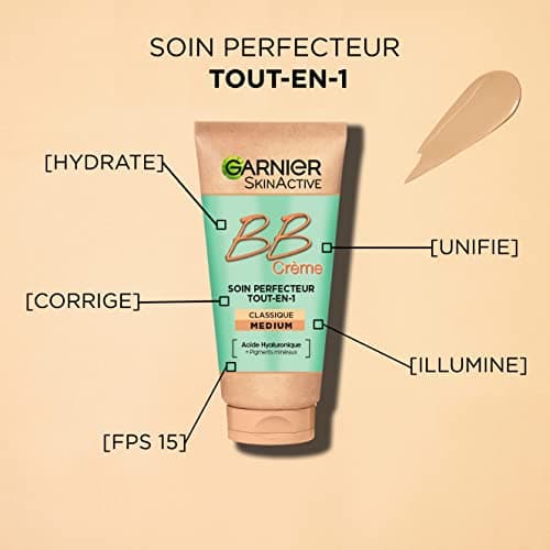 GARNIER Skin Active - BB Crème - Soin Perfecteur Tout-En-1 - Unifie, Matifie & Hydrate - FPS 25 - Acide Hyaluronique & Aloe Vera - Vegan & Cruelty Free - Peaux Mixtes à Grasses - Teinte Medium - 50 ml - Image 5