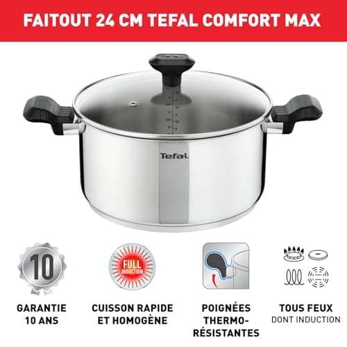 Tefal Comfort Max C9734604 Stewing Pot 24 cm + Glass Lid, Induction, High Quality Stainless Steel, Thermo-Insulated Handles, 10-Year Warranty - Image 4