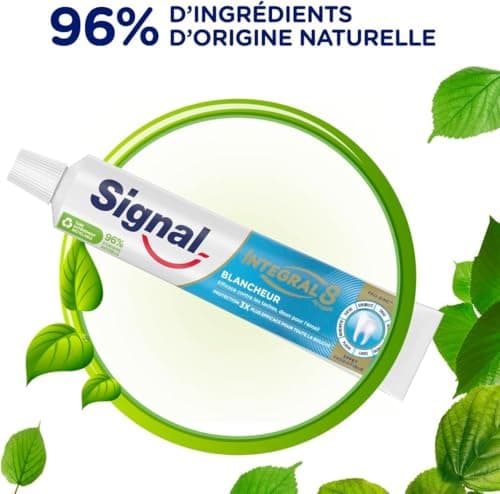SIGNAL - Dentifrice Blancheur integral 8 blancheur effet prébiotique - Protection Complète 3x plus efficace -96% d'ingrédients d'origine naturelle (lot de 4x75ml) - Image 8