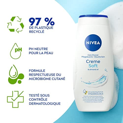 NIVEA Lot Crèmes douche Soin (6 x 250 ml), enrichie à la Vitamine C & E et Huile d'Amande douce, Soin corps hydratant qui nettoie respecte et renforce le microbiome pour peaux sèches - Image 4
