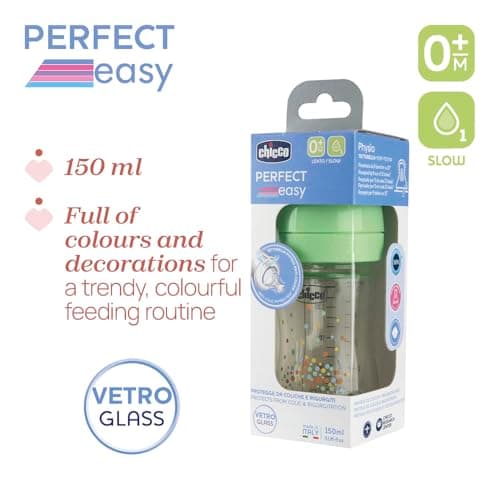 Chicco Perfect Easy Slow Flow Bottle with Physio Soft Silicone Teat and Soft Sense Finish Anti-Colic Reduces Regurgitation and Irritability 150ml Glass Bottle 0m+ - Image 7