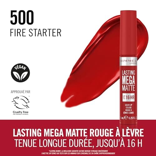 Rimmel London Lasting Mega Matte Liquid Lipstick, Longwear, Moisturizing, Vegan Formula - 500 - Fire Starter, 8 Milliliters - Image 5