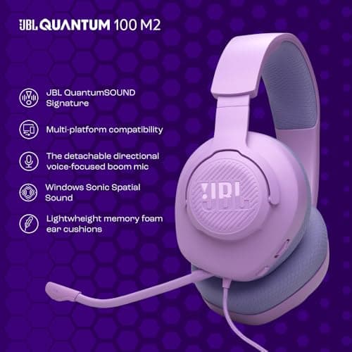 JBL Quantum 100M2 Wired Over-Ear Gaming Headset with Detachable Microphone, JBL QuantumSOUND Signature Sound, 3.5mm Jack Cable, Compatible with Many Platforms, Mute Function, Purple - Image 3