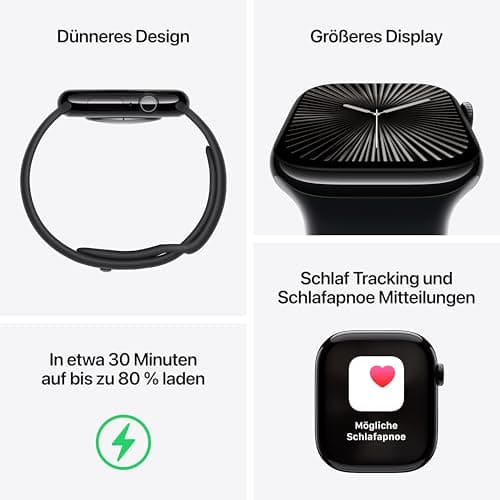 Apple Watch Series 10 (46mm GPS + Cellular) Smartwatch with Jet Black Aluminum Case and Black Sport Strap (M/L). (Refurbished) - Image 4