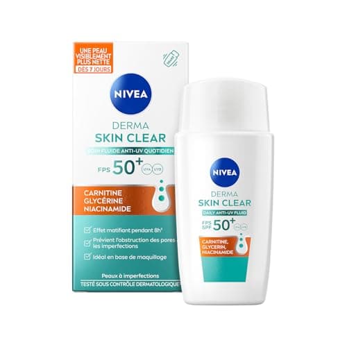 NIVEA - Soin Visage Fluide Anti-UV Derma Skin Clear FPS50+ - Matifie La Peau - Prévient L'Obstruction Des Pores & Les Imperfections - Carnitine, Glycérine & Niacinamide - Peaux À Imperfections - 40 ml - Image 2