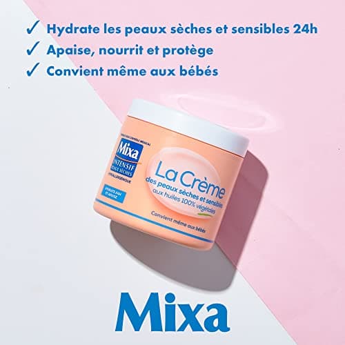 Mixa Intensif Peaux Sèches - La Crème des Peaux Sèches et Sensibles - Multi Usage Visage, Corps, Mains, Pieds - Nourrit 24h et Apaise - Pénétration Rapide - Hypoallergénique - Pot 400 ml (Lot de 3) - Image 4