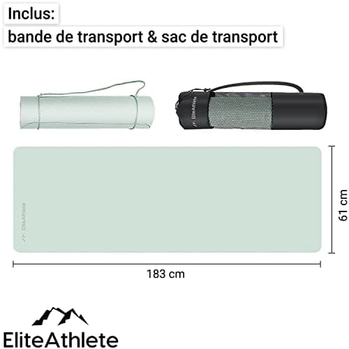 EliteAthlete Tapis yoga - Tapis de sport - Tapis fitness - Tapis de gymnastique antidérapant - Fitness Pilates - Tapis de gym - 183 x 61 x 0,6 cm - Tapis d'exercice avec sangle de transport + sac - Image 5