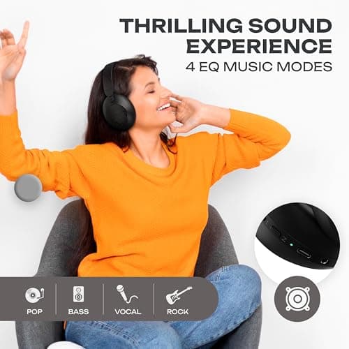 PowerLocus Casque Bluetooth sans Fil, 70 Heures Autonomie, Casque Audio avec 4 EQ Modes, Stéréo Hi-FI, Oreillettes Douces, avec Microphone, Connexion multipoint pour iPhone/Voyage/Ordinateur Portable - Image 5