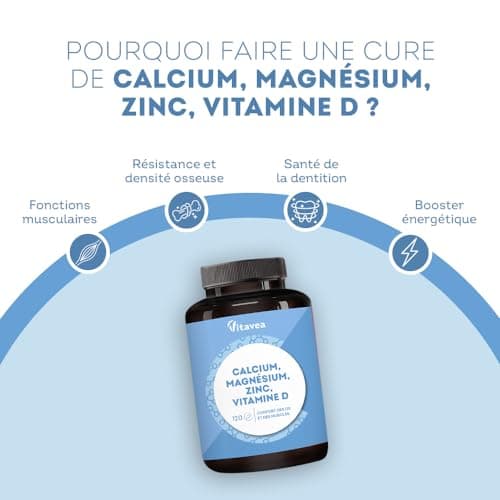 Calcium, Magnesium, Zinc, Vitamin D3 - Bone and Muscle Comfort - Bone Health, Energy and Immunity Complex - 120 Tablets - With Copper, Manganese, Selenium - Made in France Vitavea - Image 5