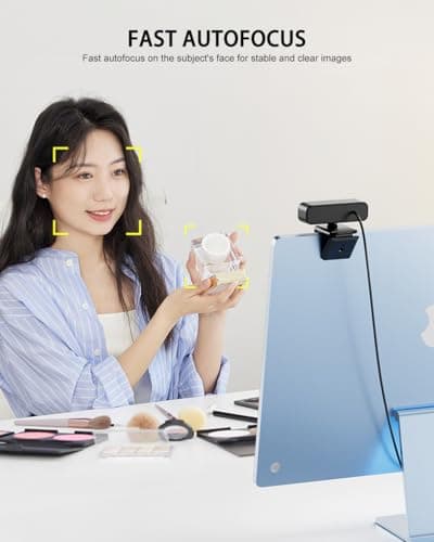 4K UHD Ring Light Webcam for PC, 1080P Web Camera with Dual AI Noise-Cancelling Mics, Auto Light Correction, Privacy Cover, 73°FOV, PDAF Autofocus, Privacy Cover, for Streaming, Conference, Zoom - Image 6
