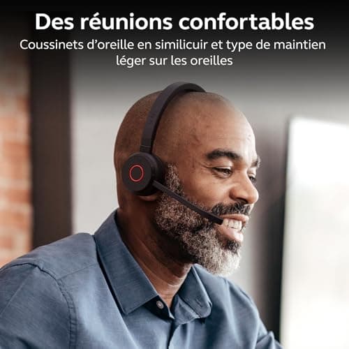 Jabra Evolve 65 Te Casque Stéréo Bluetooth sans Fil (3e Édition 2025), Micro Antibruit, Connexion Double Appareil, Batterie 16h, Adaptateur USB-A, Compatible Multi-Plateformes, Noir - Image 8