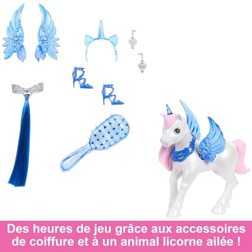 Barbie Unicorn 65th Birthday Doll With Blue Hair A Touch Of Magic, Pink Dress, Winged Unicorn And Other Accessories, Children's Toy, From 3 Years, HRR16 - Image 7