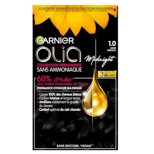 Garnier Coloration Permanente - Sans Ammoniaque - Aux Huiles Naturelles de Fleurs - Noir Absolu (1.0) - Olia - Image 2
