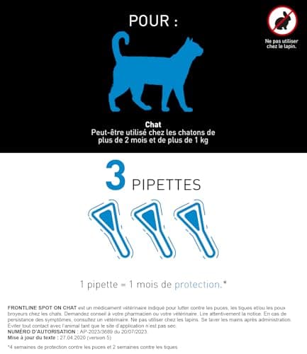 Frontline Spot-on Chat - Anti Puces, Tiques & Poux Broyeurs - Protège Pendant 4 Semaines Contre Les Puces/2 Semaines Contre Les Tiques - Fabriqué en France - 3 Pipettes - Image 6