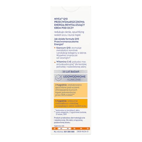 NIVEA Q10 Crème contour des yeux revitalisante à absorption rapide à la vitamine C pour réduire l'apparence des cernes 15 ml - Image 3