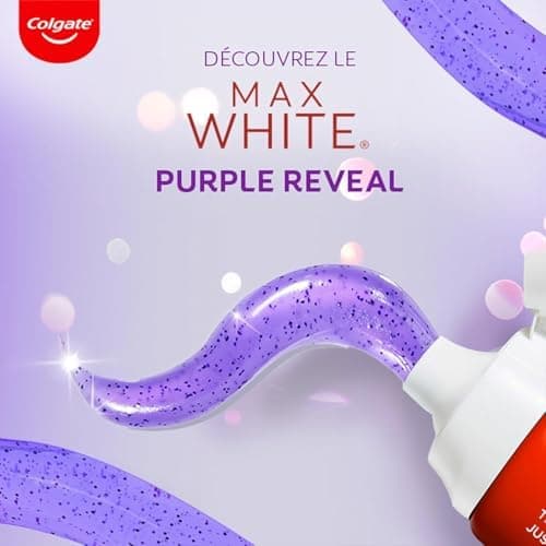 COLGATE - Dentifirice Max White Purple Reveal -Blanchiment dentaire| Révèle des dents plus blanches instantanément* | Dentifrice menthe au fluor | Haleine fraîche | 4 X 75 ml - Image 7