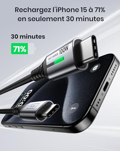 Câble USB Type-C, INIU [2 m] 100 W PD 5 A câble USB C QC 4.0 en nylon de charge rapide type C vers USB C Compatibles avec Samsung S21 S20 Note iPad MacBook Pro Huawei Xiaomi Switch ECC - Image 3