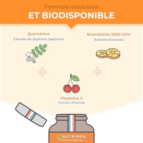 QUERCETINE - 600 mg - Vegan & Sans Excipient - Avec Bromelaine & Vitamine C Végétales - Puissant Antioxydant, Renforce l'Immunité - Nutrimea - 90 Gélules - Fabriqué en France - Image 6