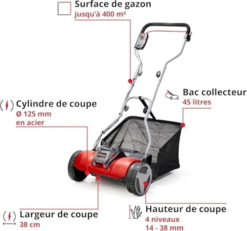 Einhell GE-HM 18/38 Li Cordless Hand Mower - Solo Power X-Change (Cutting Axis on Ball Bearing with 5 Steel Blades Sharp with High Precision, Sold Without Battery or Charger) - Image 4