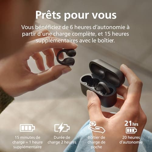 Philips TAQ2000BK True Wireless Earbud Style Headset, Open Ear Design - Multi-Point Bluetooth, 28 Hours Battery Life, Pocket Size Charging Case, Clear Calls - Black - Image 7