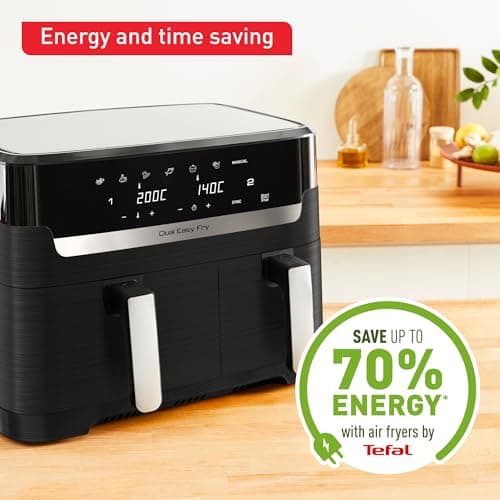 Tefal Dual Easy Fry 8.3 Litre 2 kg Food 2 Separate Drawers 7 Automatic Programmes Energy Saving Airfryer EY901810 Black - Image 4