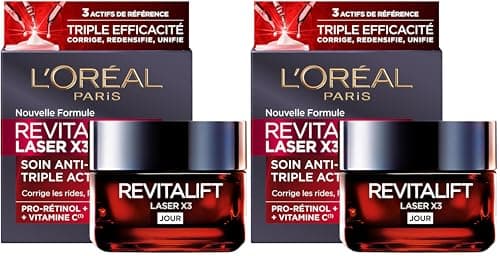 L'Oréal Paris - Anti-Aging Deep Face Care - Triple Action Day Cream - With Hyaluronic Acid, Pro-Retinol and Vitamin C - All Skin Types - Revitalift Laser X3-50ml (Pack of 2) - Image 2