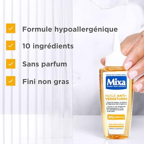 Mixa - Huile Anti-Vergetures - 30% d’Omégas 6 & 9 - Réduit la Couleur, la Texture et l’Épaisseur des Vergetures Post-Grossesse ou Variations de Poids et de Taille - 100 ml - Image 6