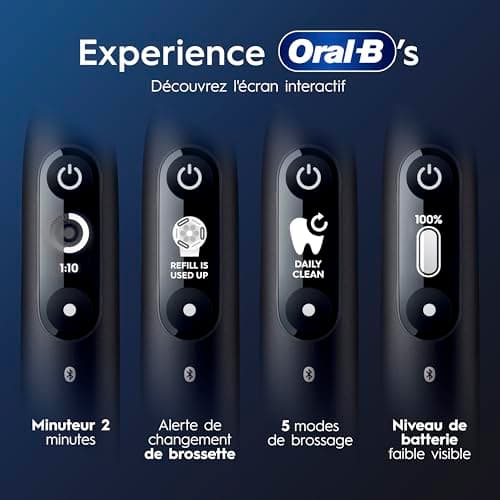 Oral-B Brosse A Dents Electrique iO 6 Noire, 5 Modes De Brossage Dont Blancheur Et Soin Des Gencives, Capteur De Pression, Ecran Interactif, 2 Brossettes De Rechange Oral B, Etui De Voyage - Image 4