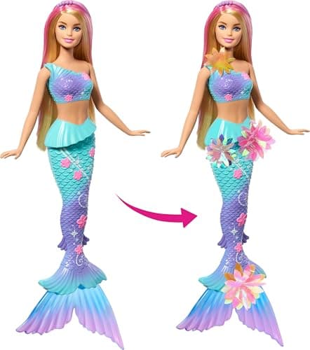 Barbie Barbie Mermaid Magic Flower Blonde Doll with Surprise Blooming Flowers, Gradient Tails, Beaded Headband and Long Blonde Hair with Pink Highlights - Image 3