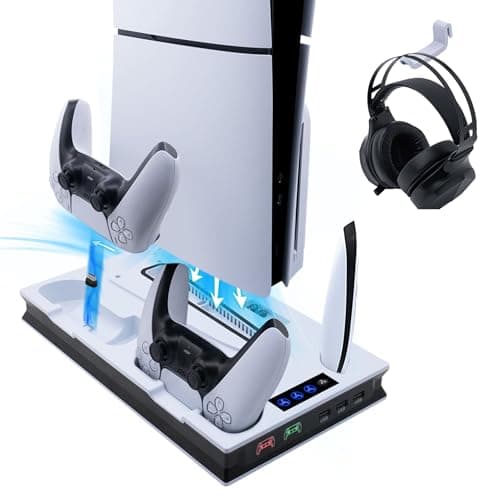 Wigearss PS5/PS5 Slim/PS5 Pro Cooling Station Fan, Vertical Charging Stand with Dual Controller Charger, 3 Levels Adjustable Ventilation Speed - Image 3