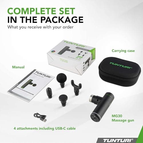 Tunturi Massage Gun Mini - Massage Device - Massage Gun - Rechargeable - 4 Accessories and Case Included - Image 4