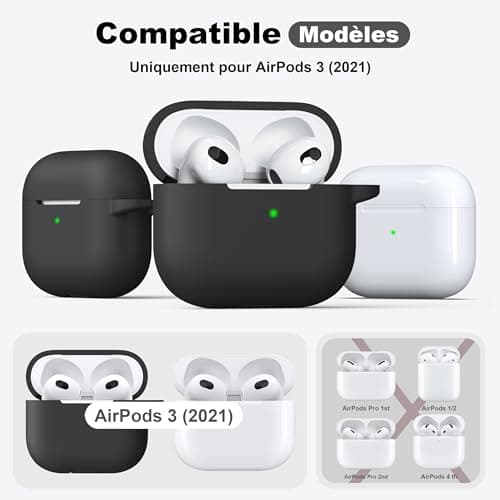R-fun Compatible with AirPods 3rd Generation 2021 Charging Case Cover, Soft Silicone Protective Case Compatible with Apple Airpod 3 Gen with Cleaner Kit & Keychain, Black - Image 7