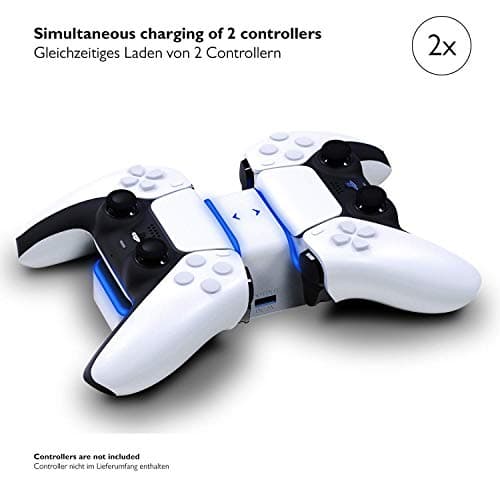 Lioncast PS5 Controller Charger - Dual Charging Station Compatible with Dualsense Wireless Controllers for Sony Playstation 5 Console - Red/Blue LED, Additional USB Port for Accessories - Image 4