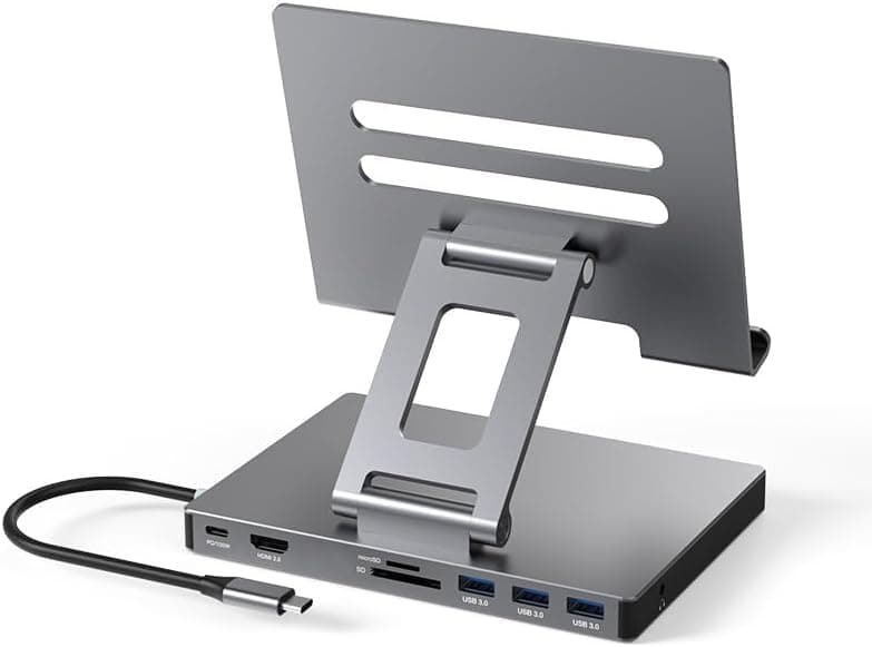 iPad Pro USB C Hub Stand, Adapter for iPad Pro M4 M2 M1 13 12.9 11 inch iPad Air Docking Station Foldable 4K 60Hz HDMI, PD Charging, SD/TF Card Reader, 3 USB 3.0, 3.5 mm Audio, iPad Dock Accessories - Image 3
