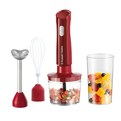 Russell Hobbs Hand Blender [3 in 1: Blender, Whisk, Chopper] Blender Red (600ml Bowl, Smoothies, Soups, Sauces, Dips, Stainless Steel Blades, Dishwasher Safe, BPA Free) 27142-56 - Image 2