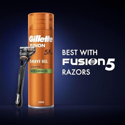 Gillette Fusion Soin de Barbe Gel de Rasage Homme (200ml) à l'huile d'amande pour peaux sensibles Action 5 fois : nettoie, hydrate, protège, rafraîchit et apaise Cadeau pour Homme - Image 9