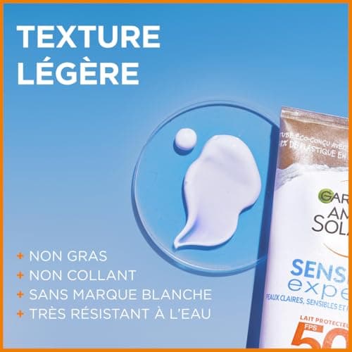 GARNIER Ambre Solaire Sensitive Expert+ - Lait Solaire FPS 50+ - Protège des UVA, UVB, & UVA Longs - Texture Légère - Résiste à L'eau - Céramides - Tous Types de Peaux - 175 ml - Image 7