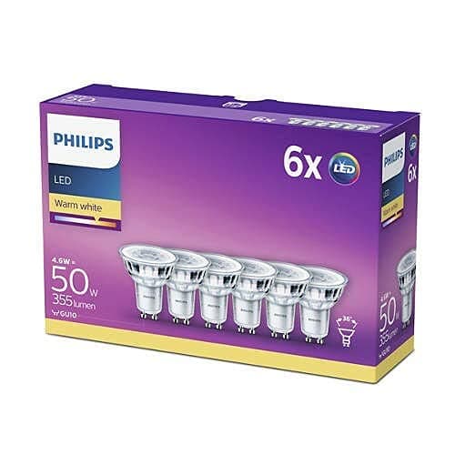 Philips LED Classic 50 W, GU10, Pack of 6, Warm White (2700 Kelvin), 355 Lumens, Reflector - Image 5