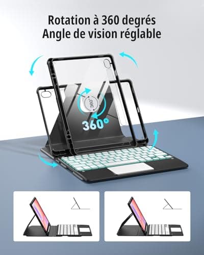 CACOE Samsung Galaxy Tab S10 Lite 5G / S10 FE / S9 FE / S9 FE / S9 10.9 Inch / 11 Inch (2025/2023) 360 Rotating Keyboard Case Cover with Touchpad 7 Colours Backlit Black - Image 4