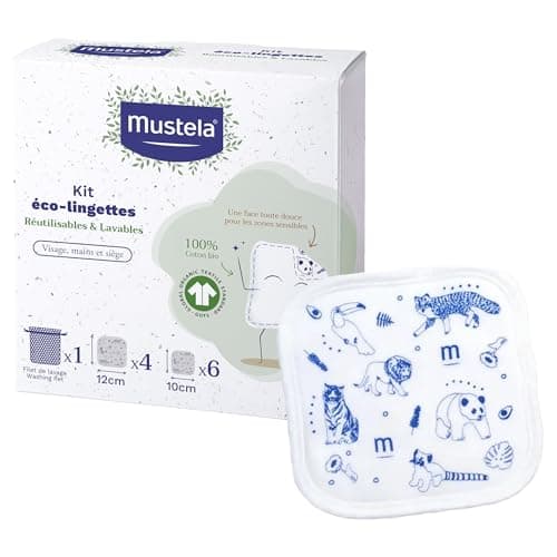 Mustela GOTS 100% Cotton Reusable Wipes for Changing Body and Makeup, Baby and Family - Clean Skin and Absorb Dirt, Suitable for Sensitive Skin (10 Pcs) - Image 2