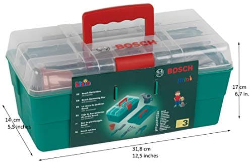 Theo Klein 2791 Bosch Gardening Box Filled – Numerous Accessories: Watering Can, Shovel Short Handle, Rake, Pruning Shears, etc. – Dimensions: 31.8 x 14 x 17 cm – For Children from 3 Years Old - Image 4