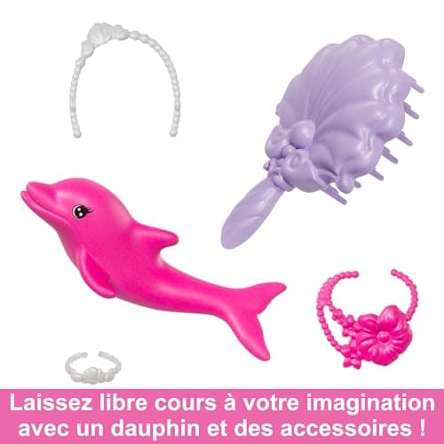 Barbie HRP97 "Malibu" Mermaid Doll Pink Hair Styling Accessories Pet Dolphin Colour Changing Function Child Toy Age 3+ - Image 6