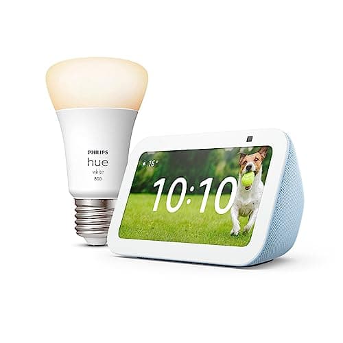 Echo Show 5 (3e génération) | Bleu-gris + Philips Hue White ampoule connectée (E27), Fonctionne avec Alexa - Kit de démarrage Maison connectée - Image 2